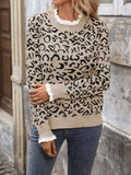 Frill Leopard Long Sleeve Sweater - Trendsi - Flyclothing LLC