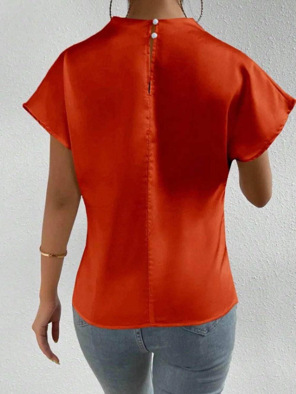 Mock Neck Short Sleeve Blouse - Trendsi - Flyclothing LLC