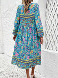 Tassel Tied Printed Long Sleeve Dress - Trendsi - Flyclothing LLC