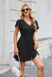 Tied Button Up Short Sleeve Mini Shirt Dress - Trendsi - Flyclothing LLC