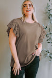 Plus Size Eyelet Round Neck Short Sleeve Blouse - Trendsi - Flyclothing LLC
