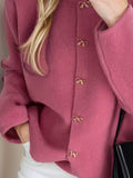 Bow Button Down Round Neck Long Sleeve Cardigan - Trendsi - Flyclothing LLC