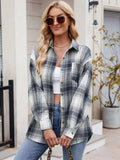 Plaid Collared Neck Long Sleeve Shirt - Trendsi - Flyclothing LLC
