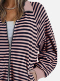 Striped Zip Up Long Sleeve Sweatshirt - Trendsi - Flyclothing LLC