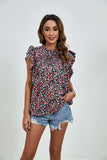 Ruffled Ditsy Floral Mock Neck Cap Sleeve Blouse - Trendsi - Flyclothing LLC