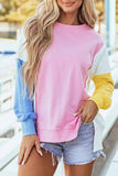 Slit Contrast Round Neck Long Sleeve Sweatshirt - Trendsi - Flyclothing LLC