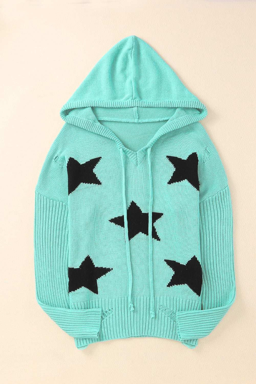 Distressed Drawstring Long Sleeve Hooded Sweater - Trendsi - Flyclothing LLC