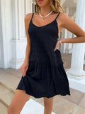 Ruffle Hem Textured V-Neck Cami Dress - Trendsi - Flyclothing LLC