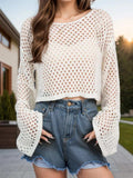 Openwork Round Neck Long Sleeve Cover Up - Trendsi - Flyclothing LLC