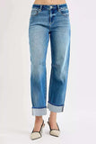 RISEN Slouchy Crop Barrel Cuffed Jeans - Trendsi - Flyclothing LLC