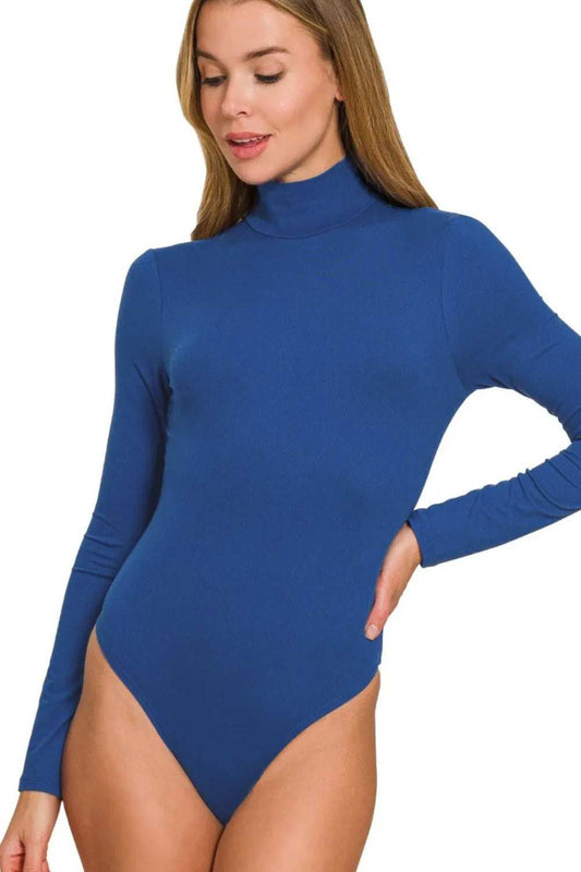 Zenana Mock Neck Long Sleeve Bodysuit - Trendsi - Flyclothing LLC