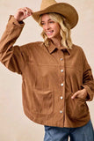 BiBi Corduroy Relaxed Fit Shacket with Back Pleat - Trendsi - Flyclothing LLC
