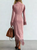 Fringed Suede Slit Dress - Trendsi - Flyclothing LLC
