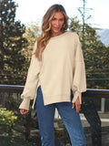 Slit Round Neck Long Sleeve Sweatshirt - Trendsi - Flyclothing LLC