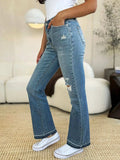 Judy Blue Full Size Mid Rise Destroyed Hem Distressed Jeans - Trendsi - Flyclothing LLC