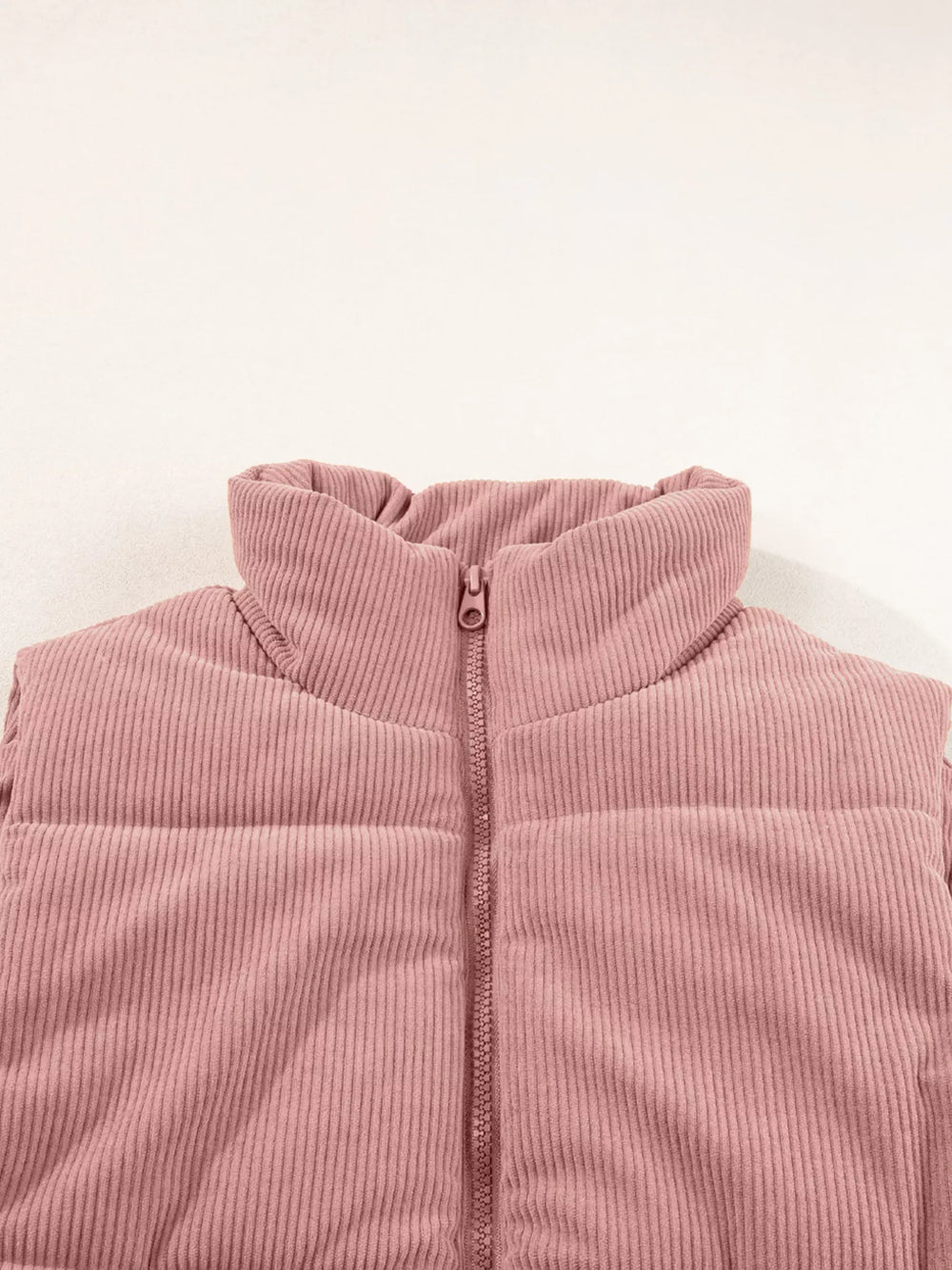 Corduroy Stand Neck Zipped Puffer Vest - Trendsi - Flyclothing LLC
