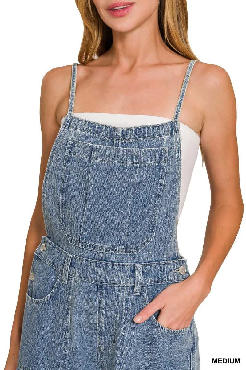 Zenana Denim Medium Washed Wide Leg Overalls - Trendsi - Flyclothing LLC