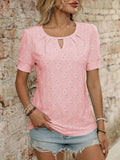 Eyelet Round Neck Short Sleeve Top - Trendsi - Flyclothing LLC