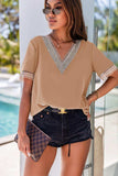 Contrast V-Neck Blouse - Trendsi - Flyclothing LLC