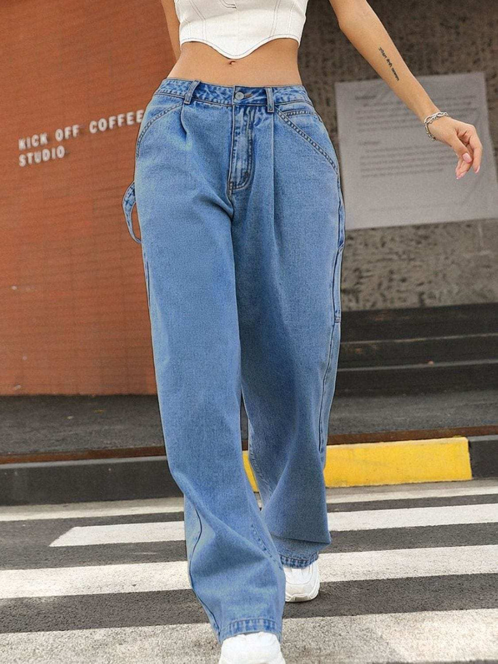 Wide Leg Jeans with Pockets - Trendsi - Flyclothing LLC