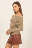 HYFVE Fuzzy Off Shoulder Textured Knit Top - Trendsi - Flyclothing LLC