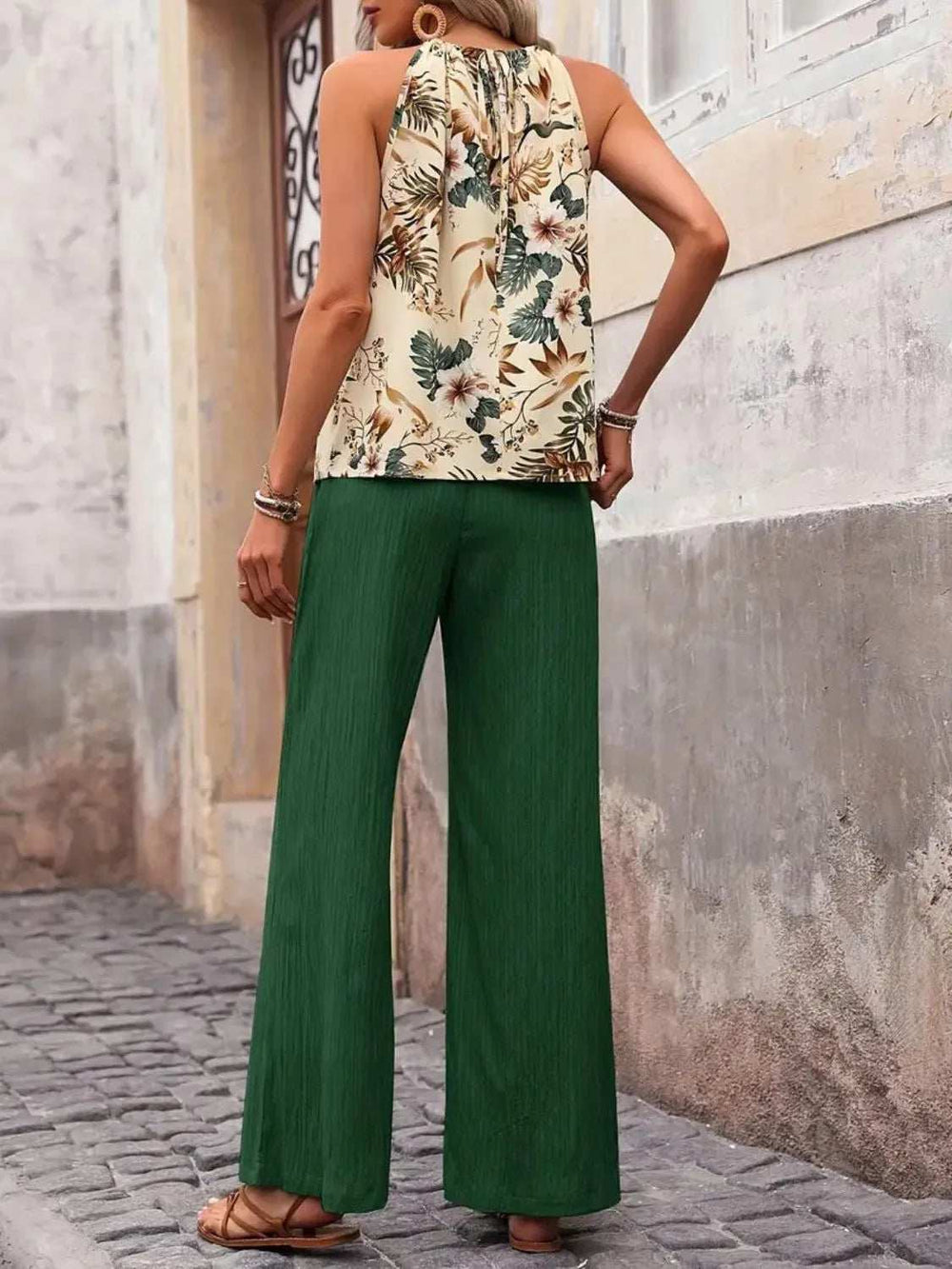 Printed Tank Top and Wide Leg Pants Set - Trendsi - Flyclothing LLC