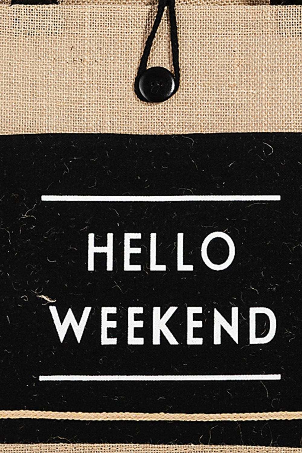 Fame Hello Weekend Burlap Tote Bag - Trendsi - Flyclothing LLC