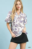 Umgee Lush Blossom Print Puff Sleeve Top with Ruffle Trim Detail - Trendsi - Flyclothing LLC