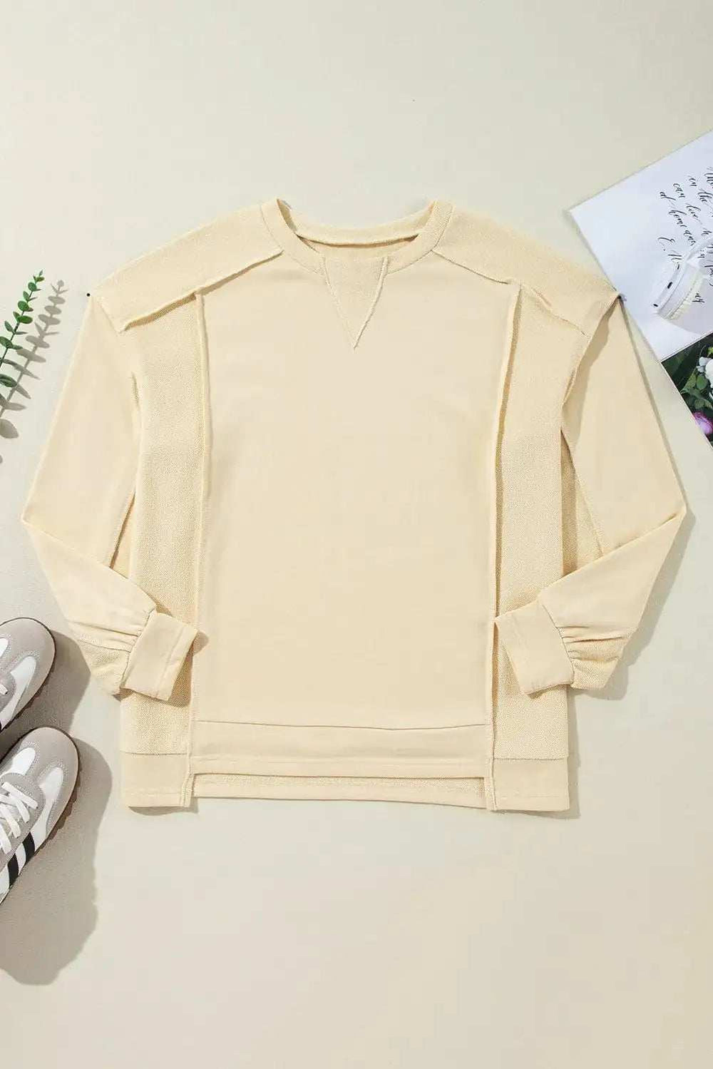 Exposed Seam Round Neck Long Sleeve Sweatshirt - Trendsi - Flyclothing LLC
