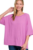 Zenana Ribbed Boat Neck 3/4 Sleeve Top - Trendsi - Flyclothing LLC