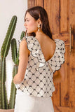 SO ME Bow Texture Jacquard Woven Top with Scallop and Tie - Trendsi - Flyclothing LLC