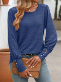 Decorative Button Round Neck Long Sleeve T-Shirt - Trendsi - Flyclothing LLC