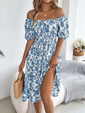 Ruffled Hem Floral Puff Sleeve Dress - Trendsi - Flyclothing LLC