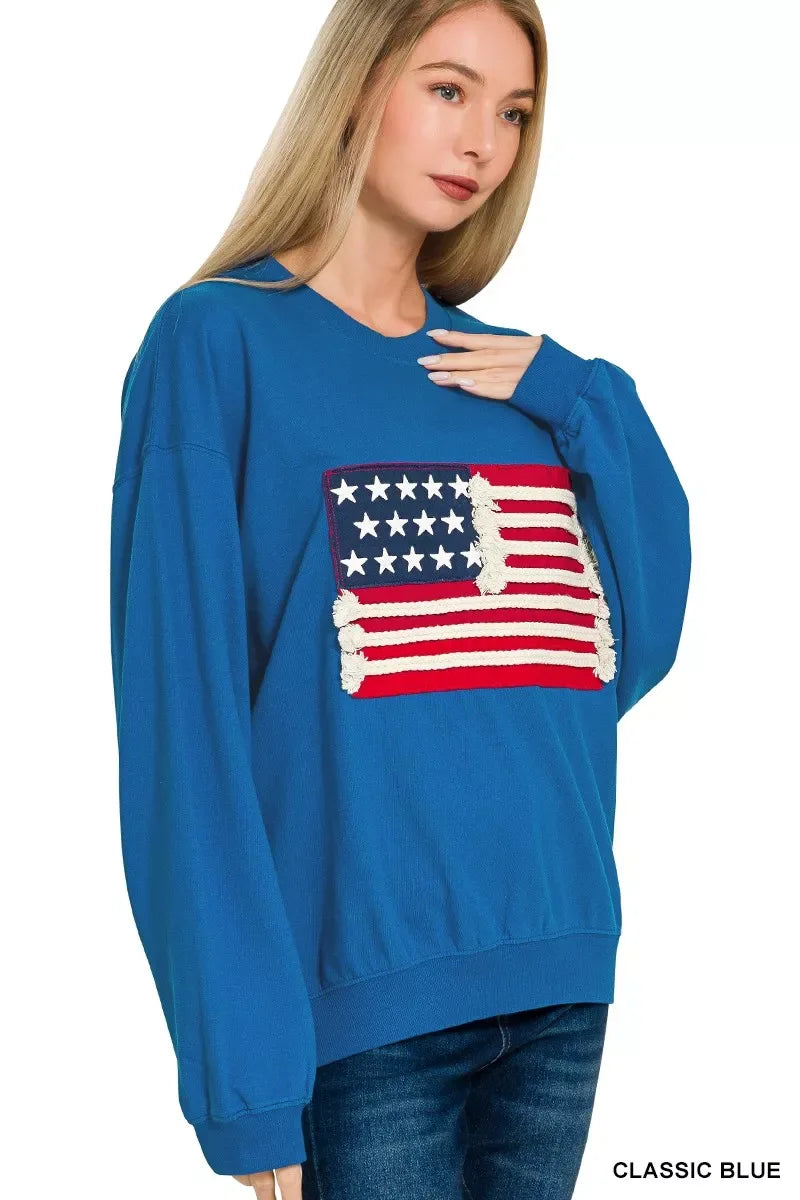 Zenana French Terry American Flag Pullover - Trendsi - Flyclothing LLC