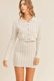 MABLE Houndstooth Cropped Knit Cardigan and Mini Skirt Set - Trendsi - Flyclothing LLC