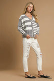 Umgee Cable-Knit Stripe Button-Up Cardigan - Trendsi - Flyclothing LLC