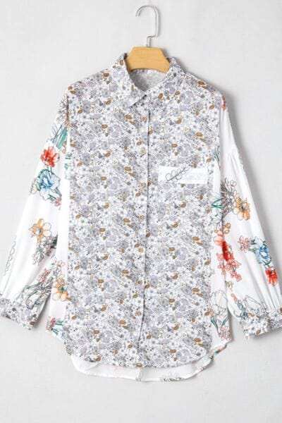 Floral Collared Neck Long Sleeve Shirt - Trendsi - Flyclothing LLC
