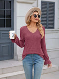 Lace Detail V-Neck Long Sleeve T-Shirt - Trendsi - Flyclothing LLC