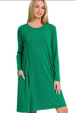 Zenana Long Sleeve Flare Dress With Pockets - Trendsi - Flyclothing LLC