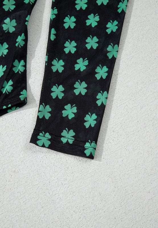 Lucky Clover Mock Neck Long Sleeve Bodysuit - Trendsi - Flyclothing LLC