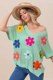 BiBi Flower Patches Dolman Sleeve Lightweight Sweater - Trendsi - Flyclothing LLC