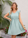 Swiss Dot Ruffled V-Neck Dress - Trendsi - Flyclothing LLC