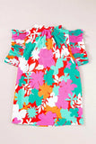 Printed Tie Neck Cap Sleeve Blouse - Trendsi - Flyclothing LLC