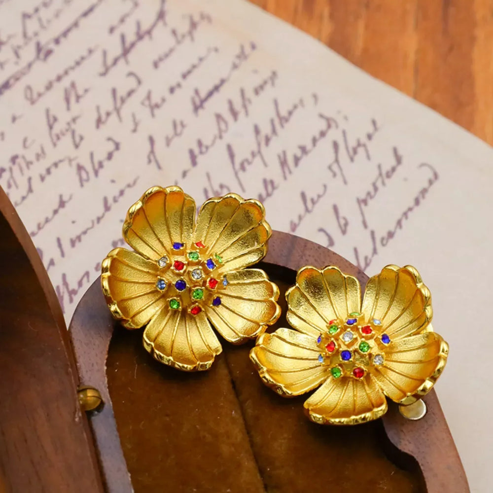 18K Gold-Plated Flower Earrings - Trendsi - Flyclothing LLC