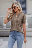 Notched Short Sleeve Top - Trendsi - Flyclothing LLC