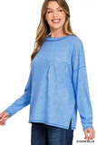 Zenana Soft Melange Hacci Round-Neck Long Sleeve T-Shirt - Trendsi - Flyclothing LLC