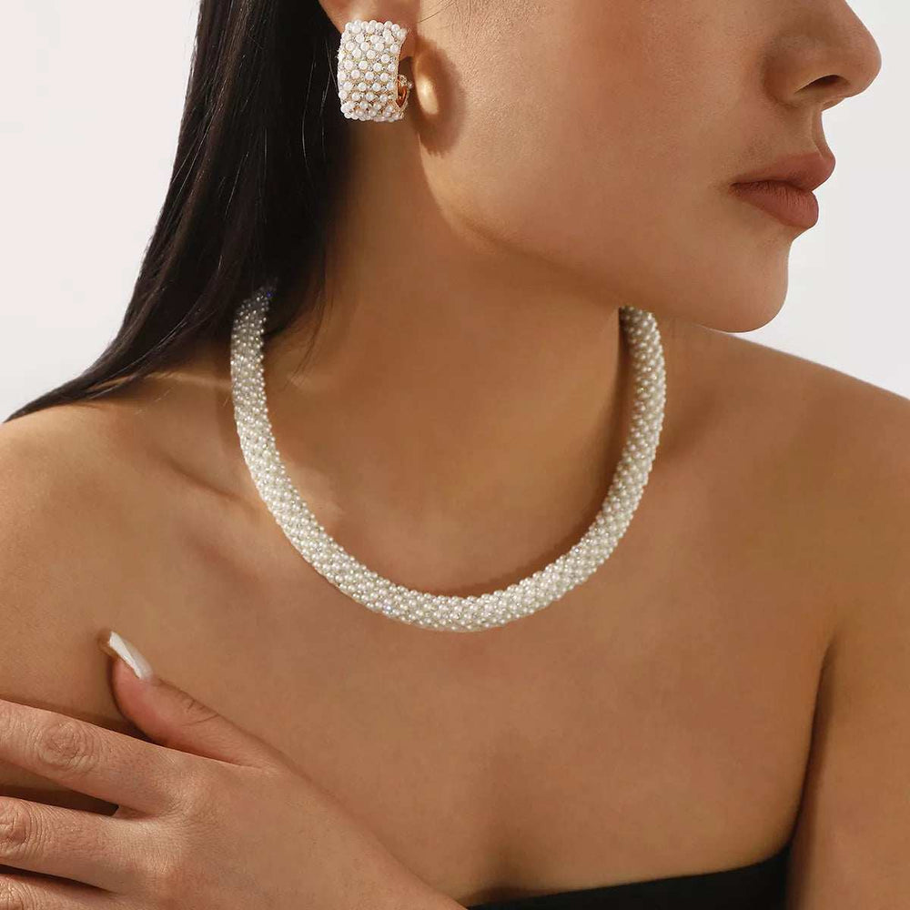Pearl Embellished Earrings and Necklace Jewelry Set - Trendsi - Flyclothing LLC