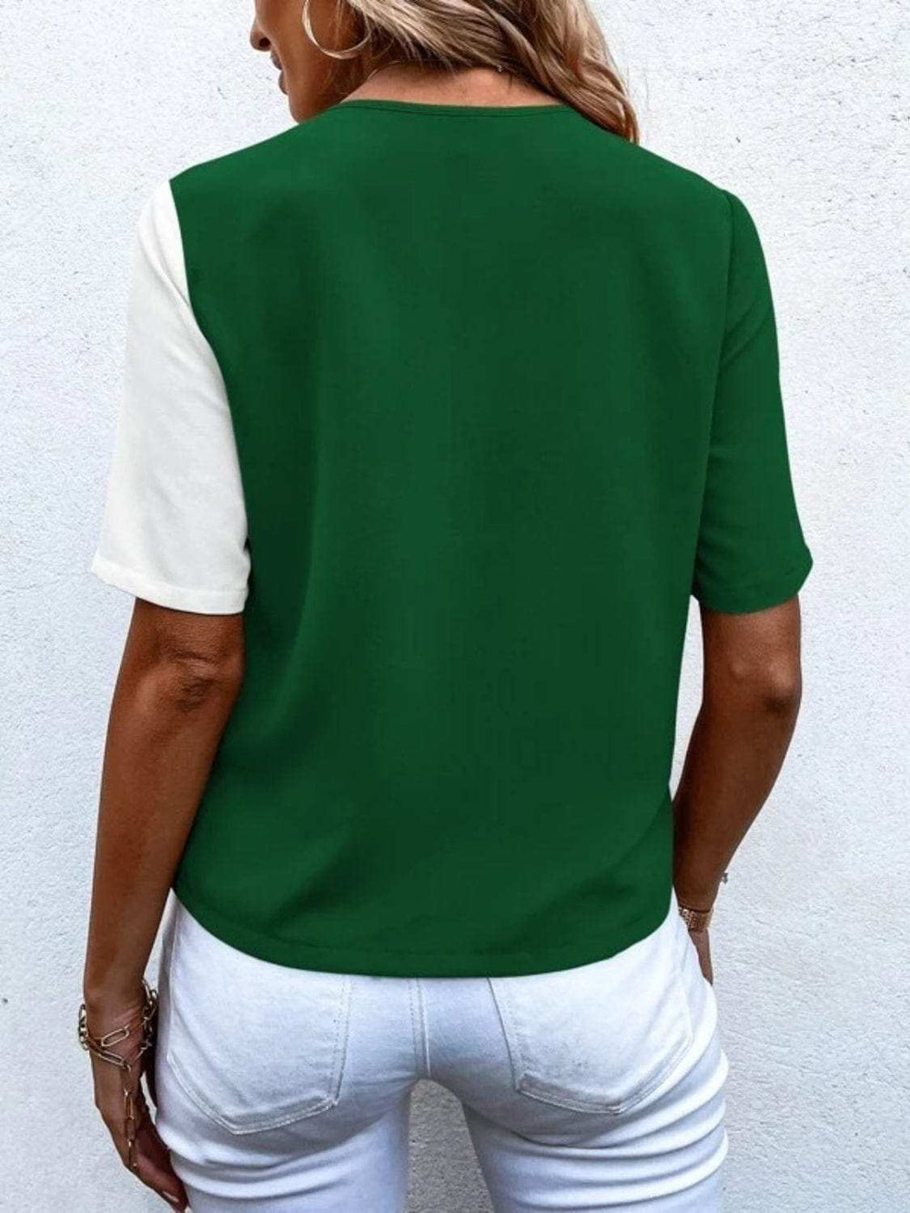 Decorative Button Surplice Short Sleeve Blouse - Trendsi - Flyclothing LLC