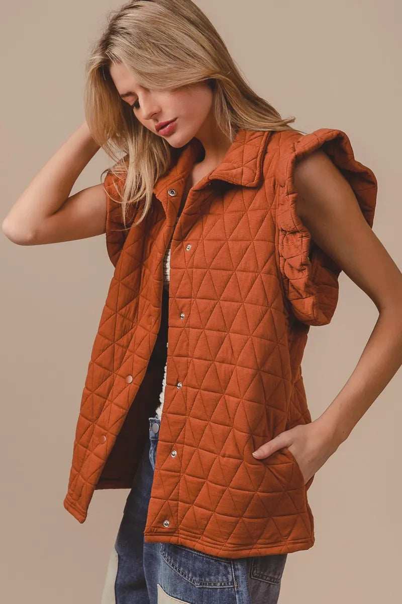 BiBi Quilting Knit Ruffle Sleeve Vest - Trendsi - Flyclothing LLC