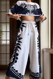 Printed Half Sleeve Top and Wide Leg Pants Set - Trendsi - Flyclothing LLC